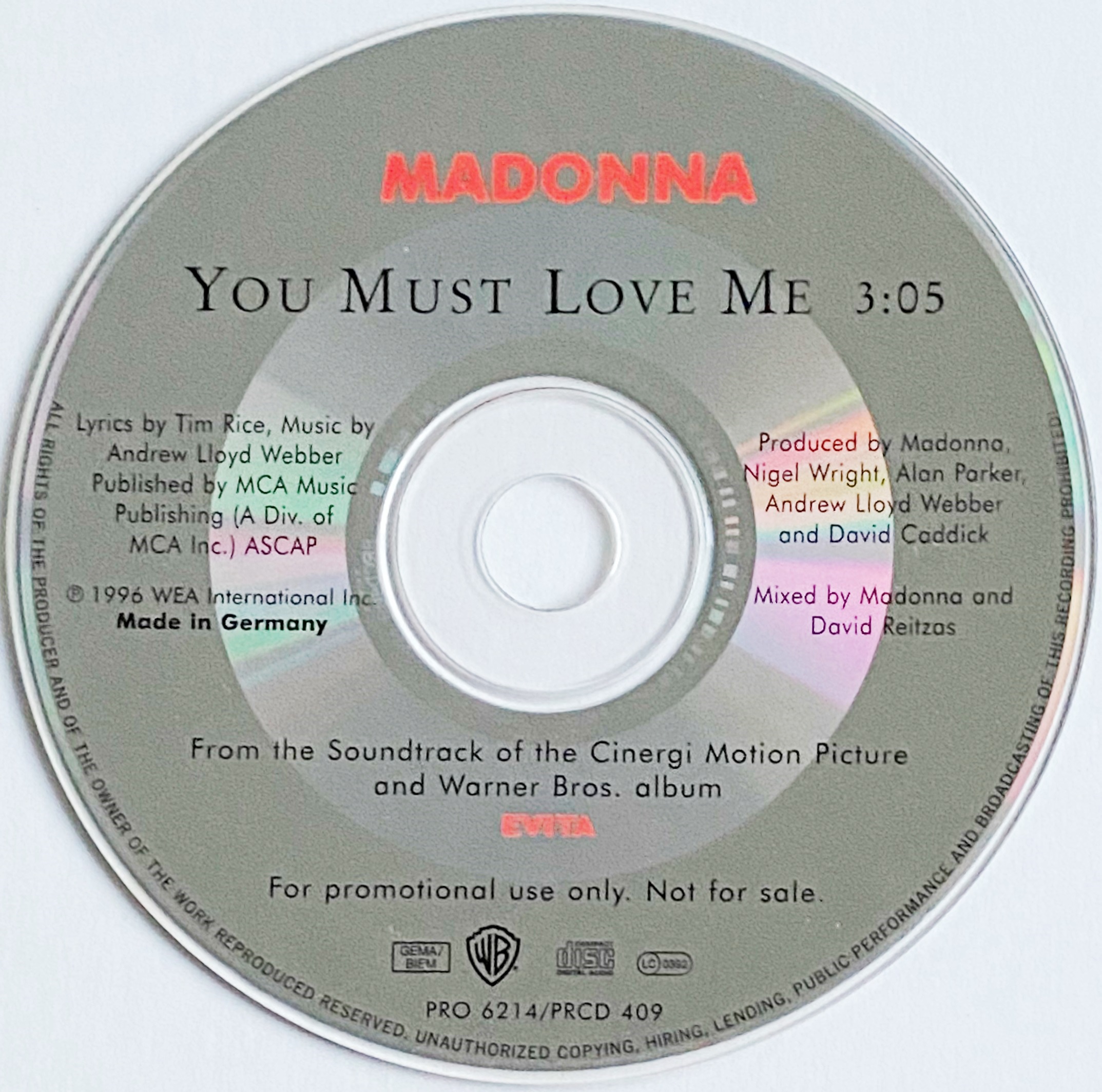 You Must Love Me - 1996 - German - Warner Bros. label – 1 track CD