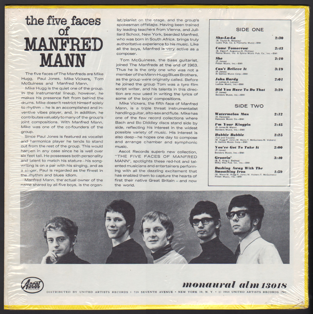 The Five Faces Of Manfred Mann - Original 1964 US Ascot label 12