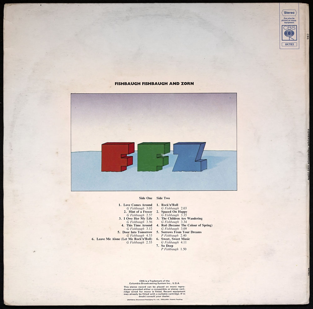 Fishbaugh, Fishbaugh And Zorn - 1972 UK Pressed CBS label 13-track