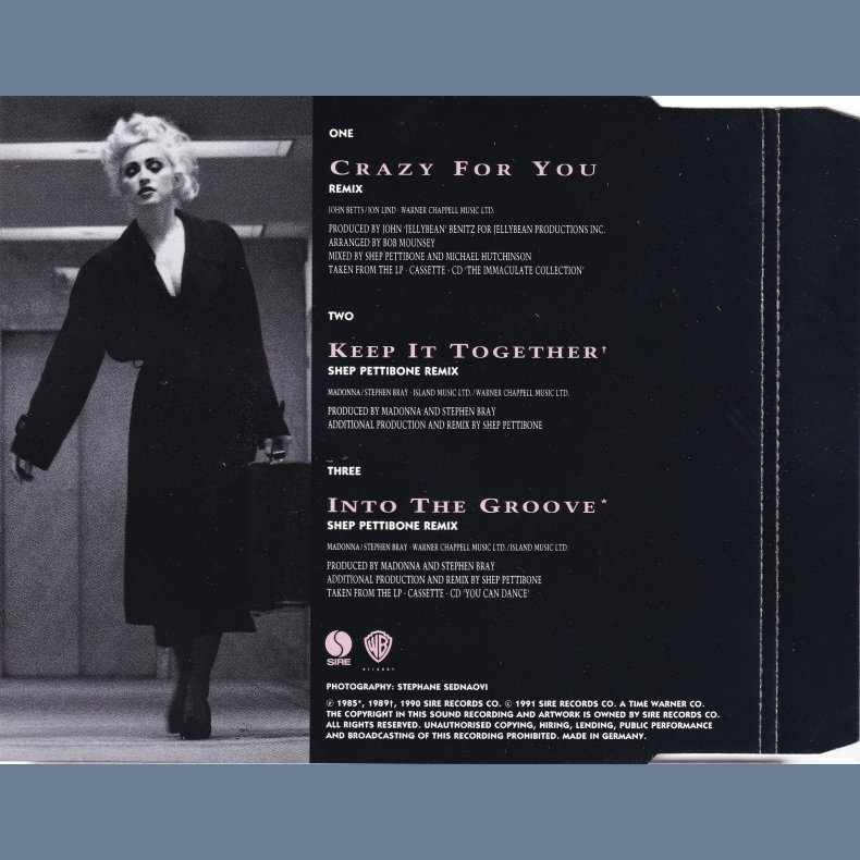 Crazy For You - 1991 - German - Sire/Warner Bros. label - 3 tracks Maxi Picture CD (Reissue)