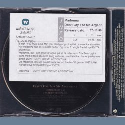 Don't Cry For Me Argentina - 1996 - German - Warner Bros. label  2 tracks CD single  Promo incl. 