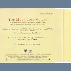 You Must Love Me - 1996 - German - Warner Bros. label  1 track CD single  Promo incl. info sticker