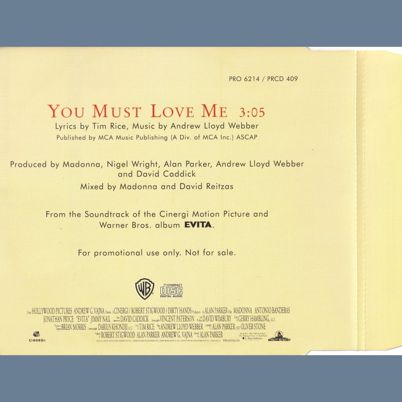 You Must Love Me - 1996 - German - Warner Bros. label � 1 track CD single � Promo 