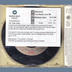 You Must Love Me - 1996 - German - Warner Bros. label  1 track CD single  Promo incl. info sticker