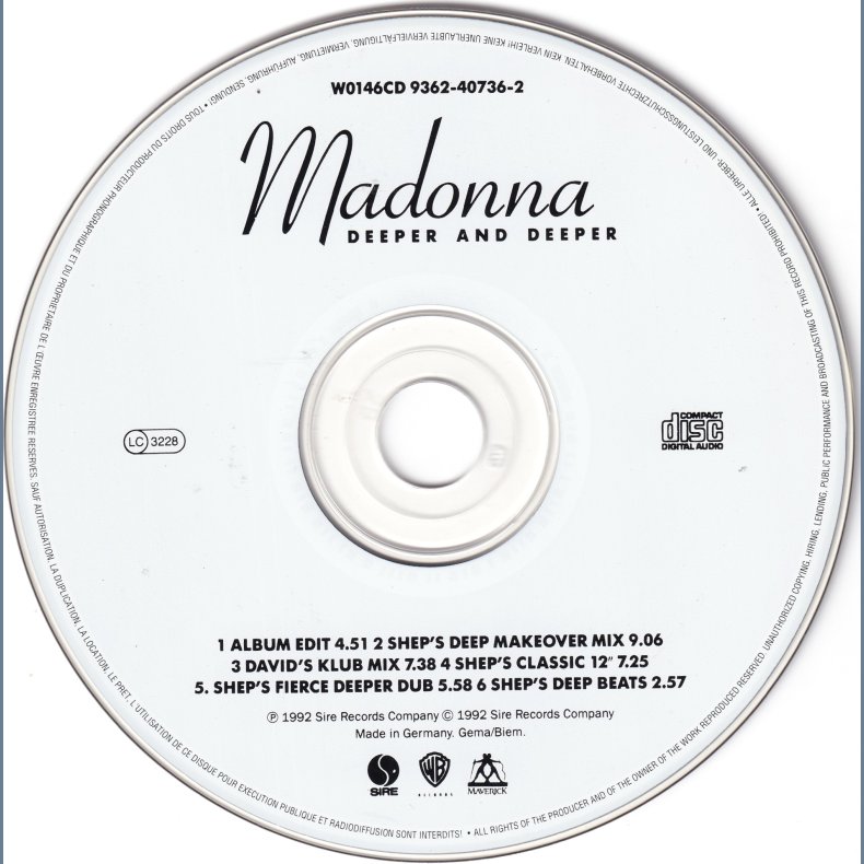 Deeper And Deeper - 1992 - German - Maverick/Warner Bros. label - 6 tracks Maxi CD