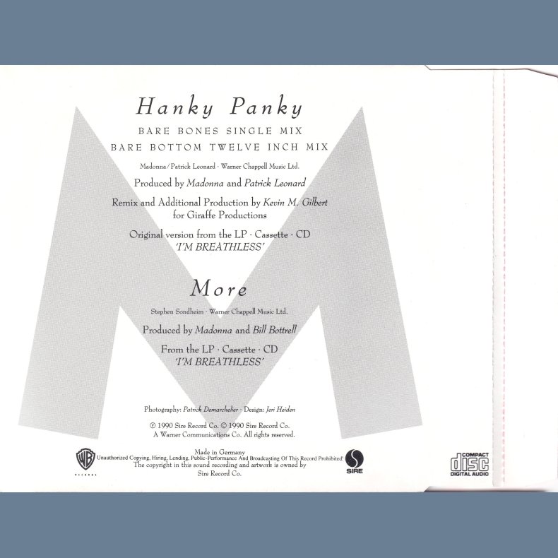 Hanky Panky - 1990 - German - Sire/Warner Bros. label - 3 tracks Maxi CD