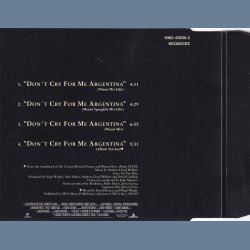 Don't Cry For Me Argentina - 1996 - German - Warner Bros. label  4 tracks CD incl. info sticker