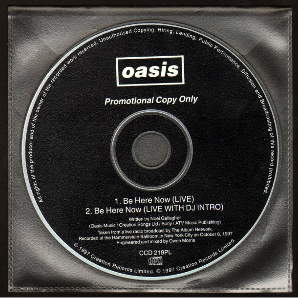 Be Here Now - UK Promotional 2-track Promotional Live Issue