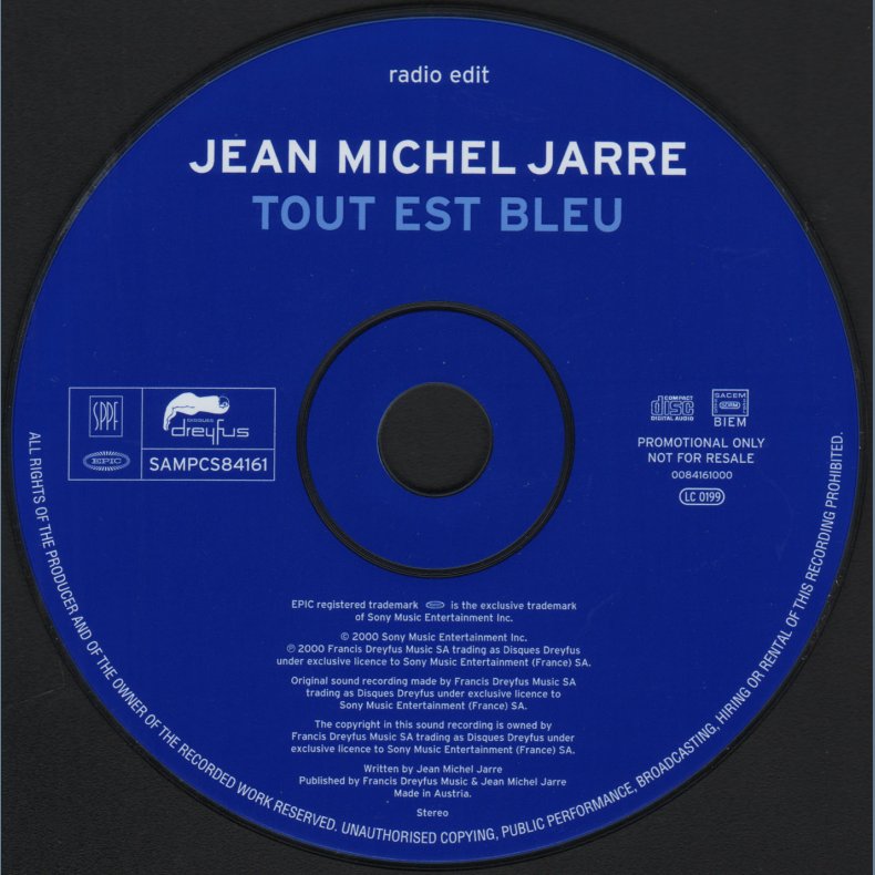 Tout Est Bleu - 2000 Austrian pressed Sony Music label 1-track Promotional Issue CD