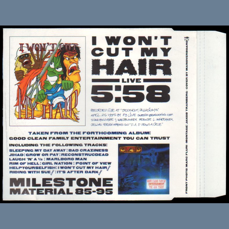 I won't cut my hair - Live - 1995 Dutch pressed EMI-Medley label 1-track Promotional Issue CD