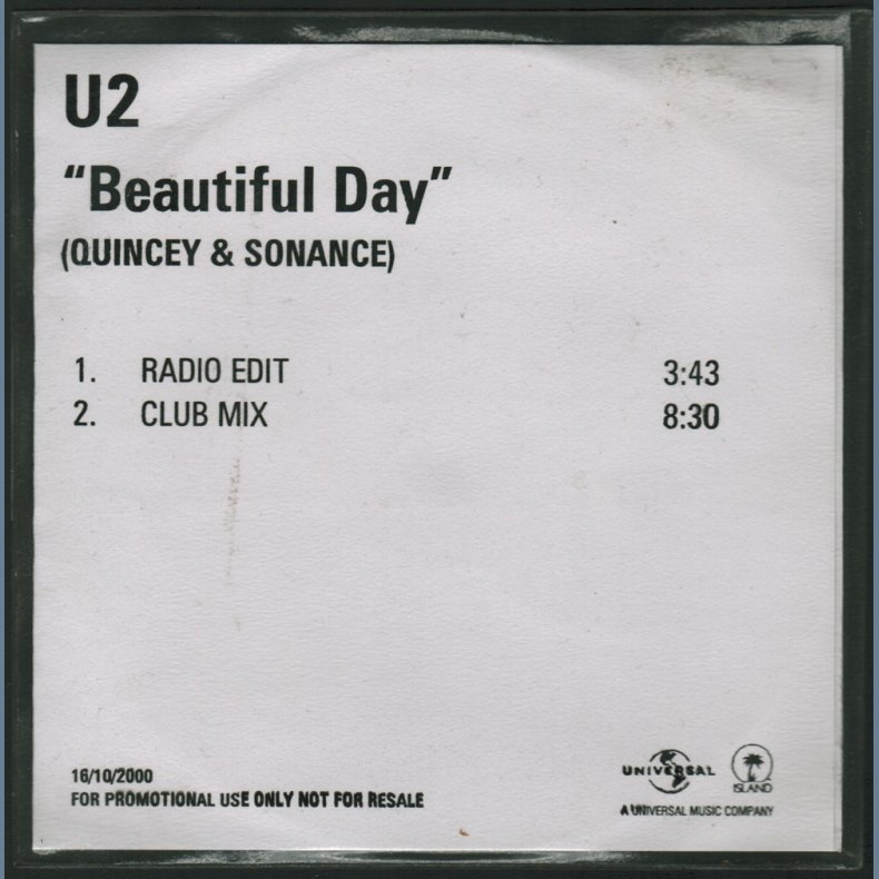 Beautiful Day - Quincey &amp; Sonance Mix - 2000 UK Island label 2-track CD acetate