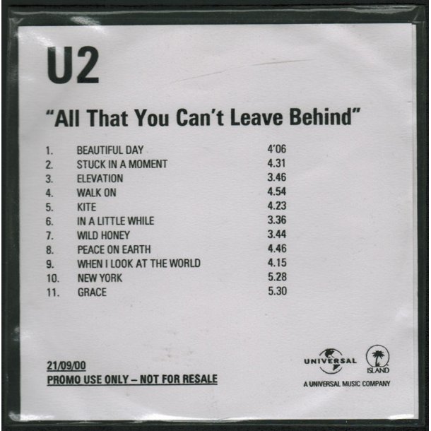 All That You Can't Leave Behind - 2000 UK Island label 11-track CD acetate
