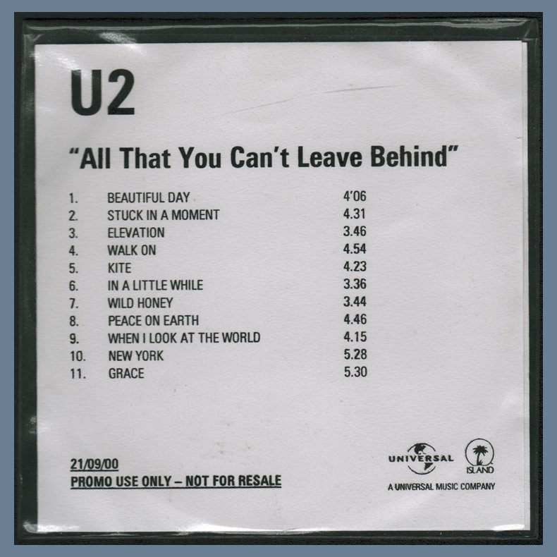 All That You Can't Leave Behind - 2000 UK Island label 11-track CD acetate