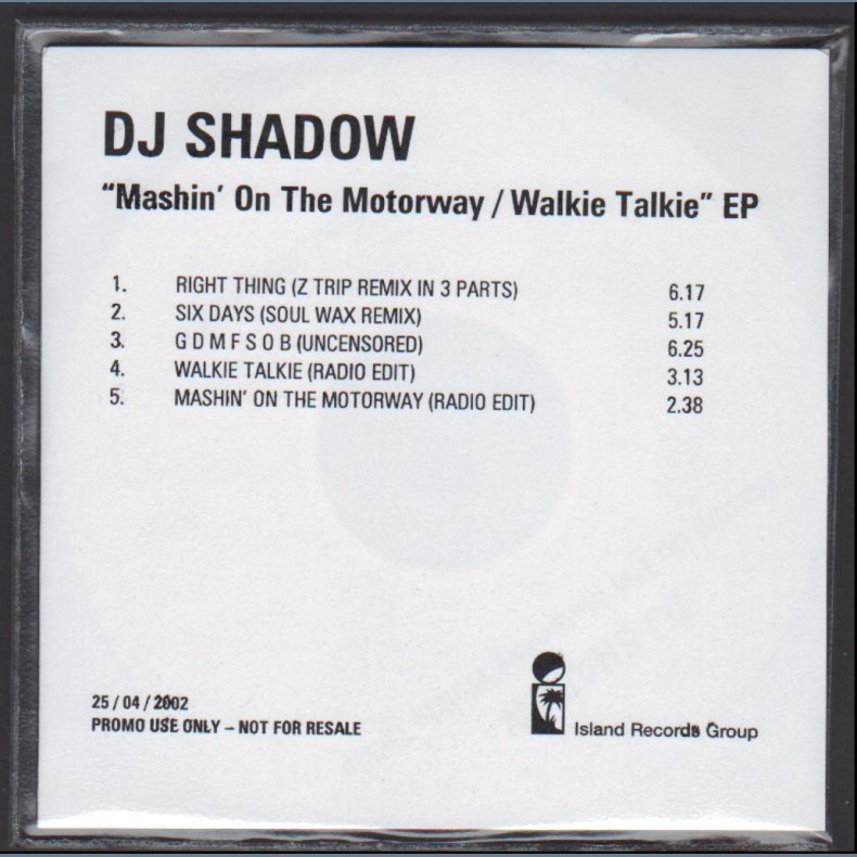 Mashin' On The Motorway/Walkie Talkie E.P - Authentic 2002 UK 5-Track Promotional Issue CD Acetate