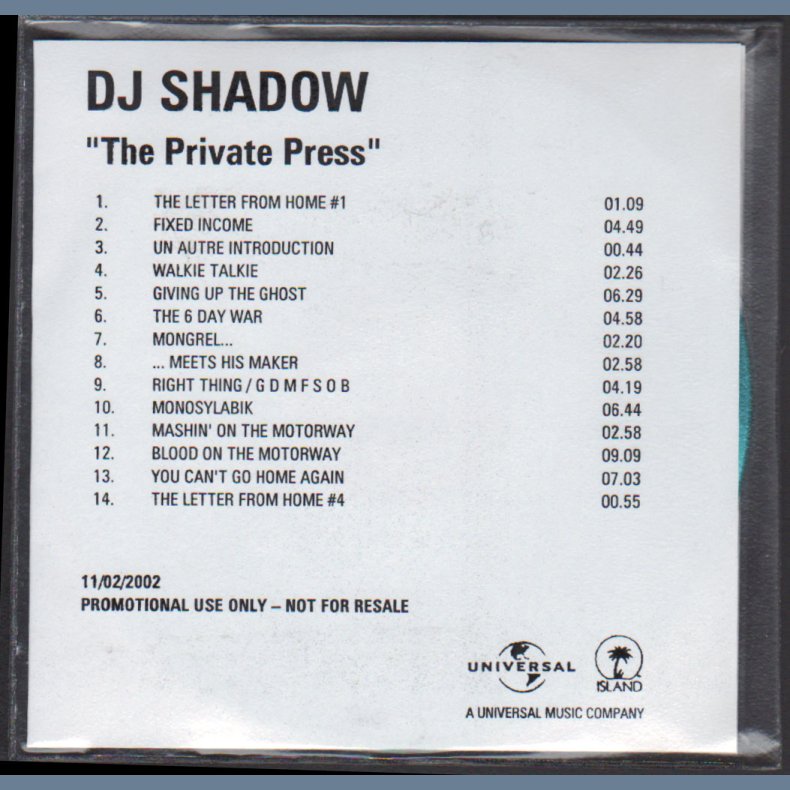 The Private Press - Rare authentic 2002 UK 14-track Promotional issue CD Acetate