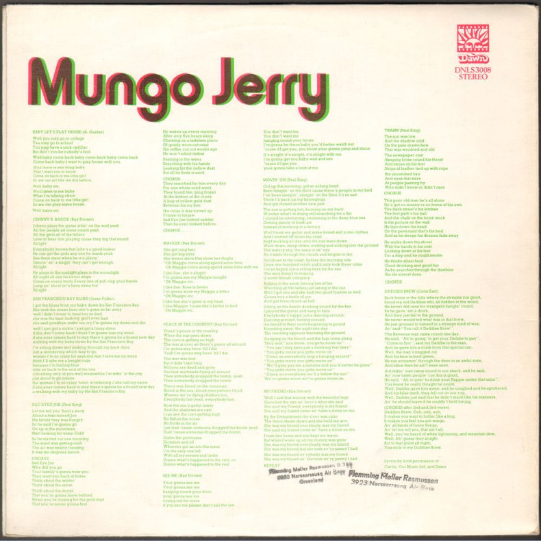Mungo Jerry - Original UK Vinyl Issue - Orange labels - NO 3-D Glasses