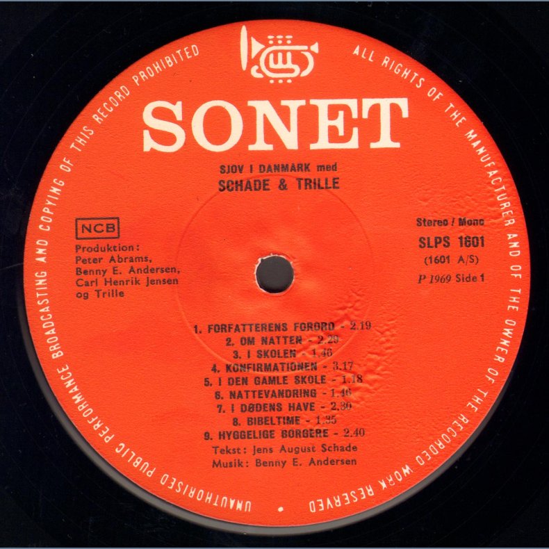 Schade: Sjov I Danmark - Original Danish 1st Pressing - All Red Sonet Labels