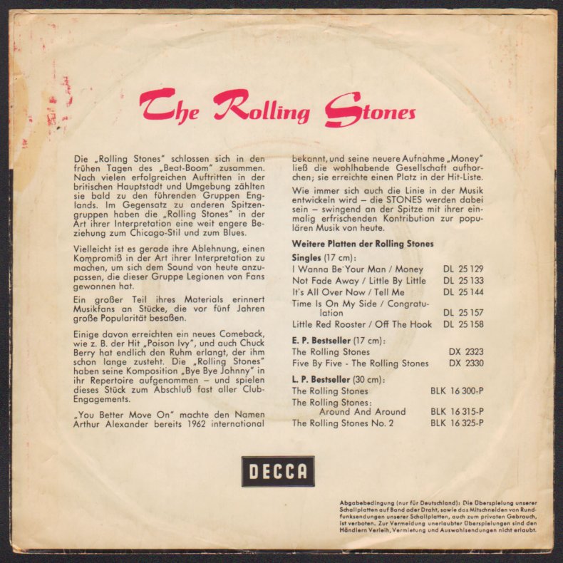 We Love You b/w Dandelion - Original 1967 German issued Decca label 2-track 7" Single