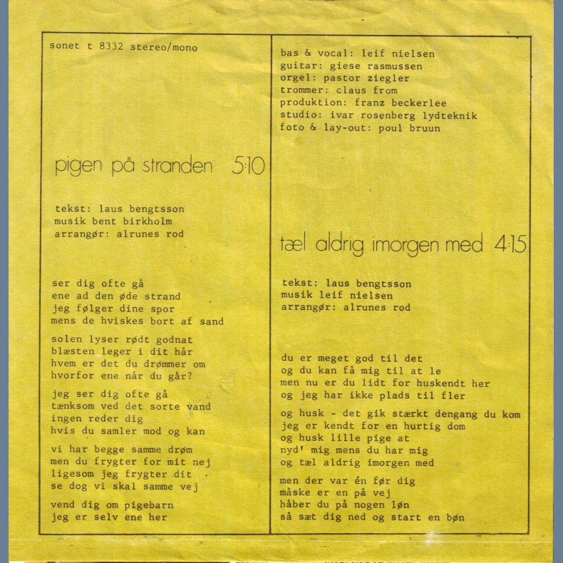 Pigen P Stranden b/w Tl Aldrig Imorgen Med