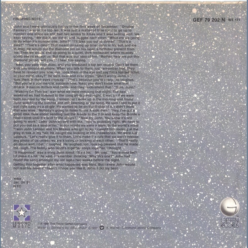 Walking On Thin Ice b/w It Happened 