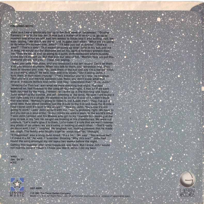 Walking On Thin Ice b/w. It Happened 