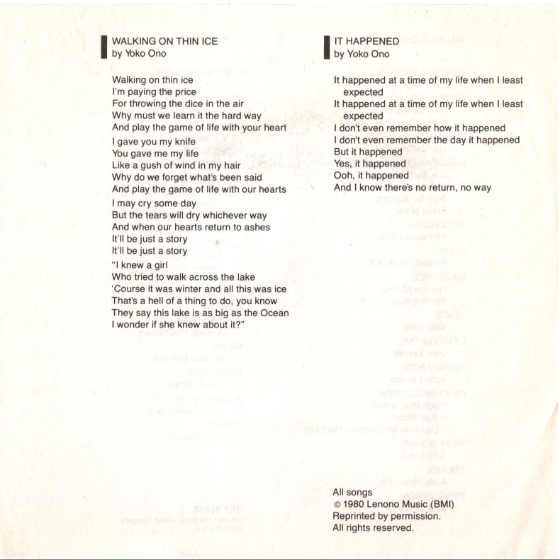 Walking On Thin Ice b/w. It Happened 