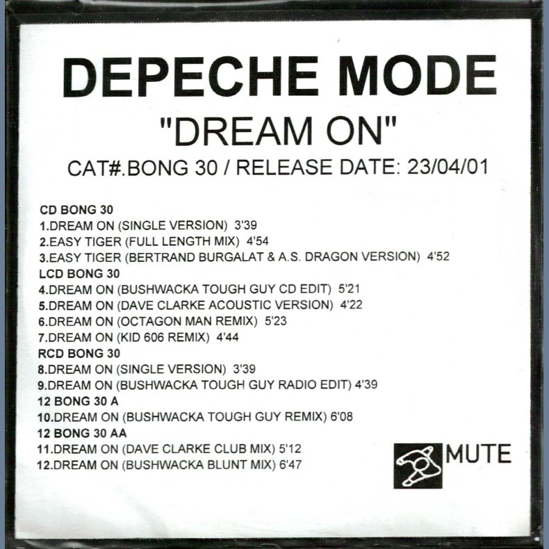 Dream On - 2001 UK Mute 12-track promotional CD-R acetate 