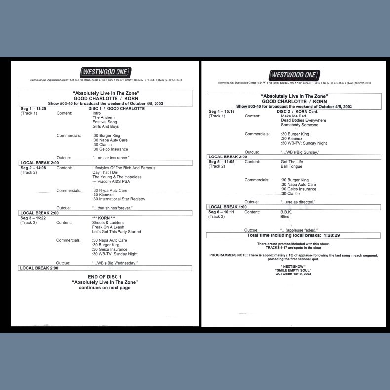 Absolutely live In The Zone - Show #03-40 -  2003 US Westwood One 2CD Radioshow