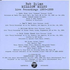 Million Miles: Live Recordings 1997-1999 - 1999 European Columbia label 4-track promotional CD