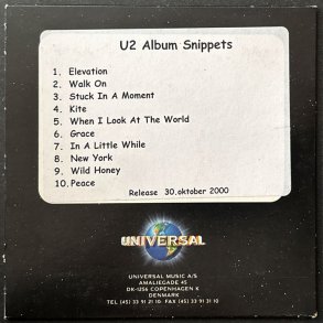 All That You Can't Leave Behind - Album Snippets - 2000 Danish Universal label Promotional Issue CD Acetate