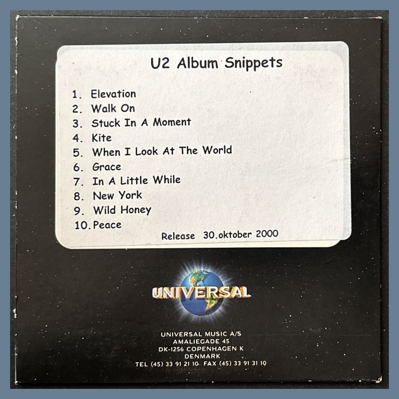 All That You Can't Leave Behind - Album Snippets - 2000 Danish Universal label Promotional Issue CD Acetate