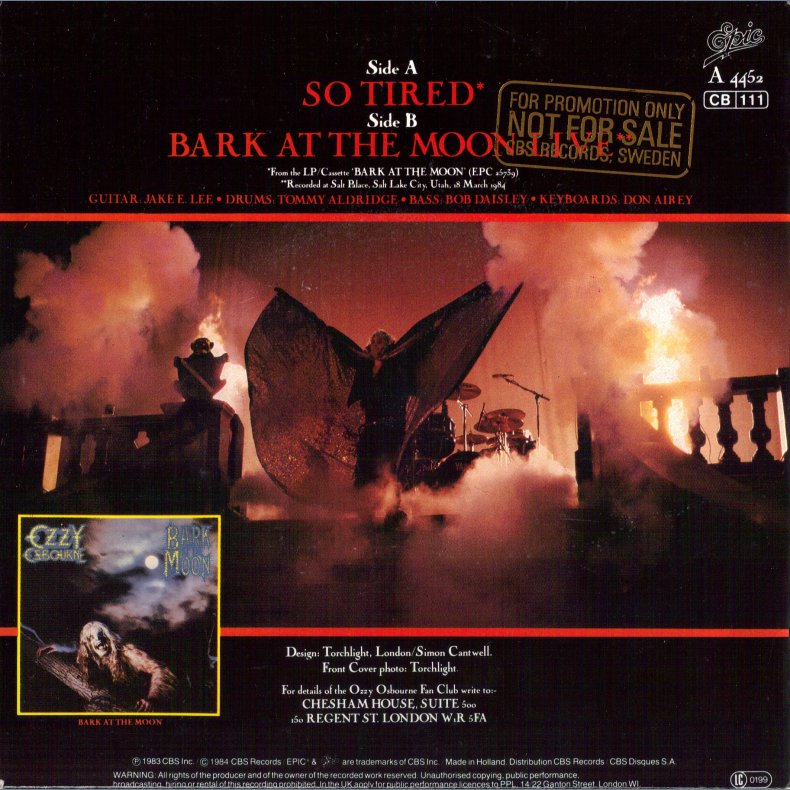 So Tired b/w Bark At The Moon (Live Version)