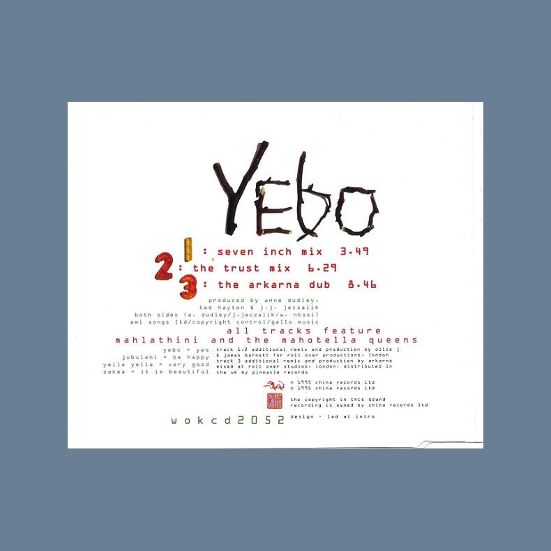 Yebo - 1995 UK China label 3-track CD Single - Jewel case packaging