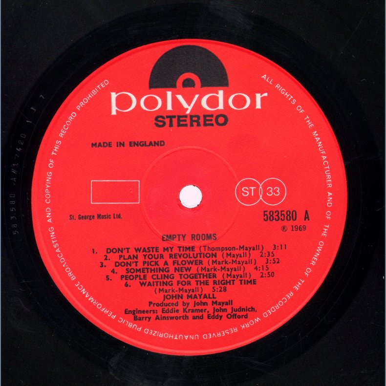 Empty Rooms - Original 1969 UK Poydor label 12-track LP - Incl. Insert