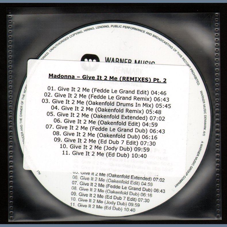 Give It 2 Me Remixes Pt. 2 - Authentic Danish Warner label 11-Track Promotional CD Acetate