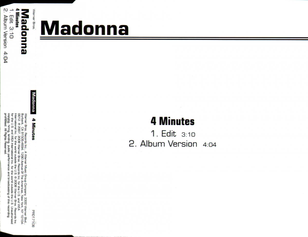 4 Minutes 2008 European Warner Bros Label 2 track Promotional Issue 4-minutes-2008-european-warner-bros-label-2-track-promotional-issue