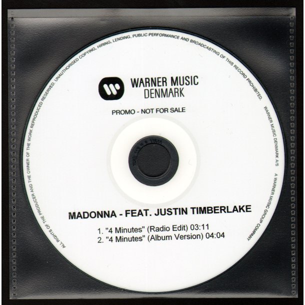 4 Minutes - Authentic 2008 Danish Warner Music label 2-Track CD Acetate