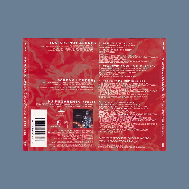 You Are Not Alone - The Remixes - 1995 US Epic label 5-track CD Single