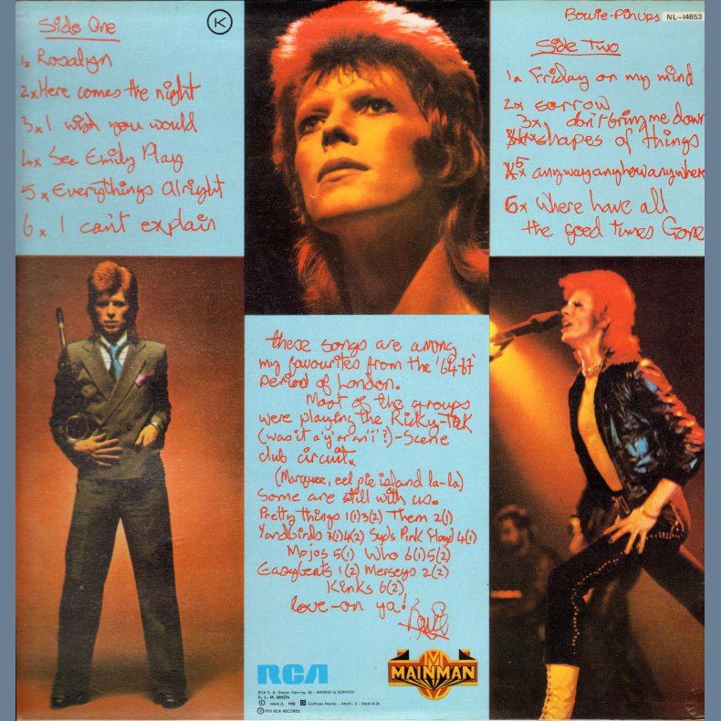 Pin Ups - 1983 Spanish RCA Lineatres label 12-track LP - Green Labels