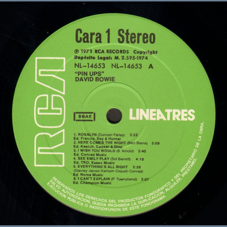 Pin Ups - 1983 Spanish RCA Lineatres label 12-track LP - Green Labels