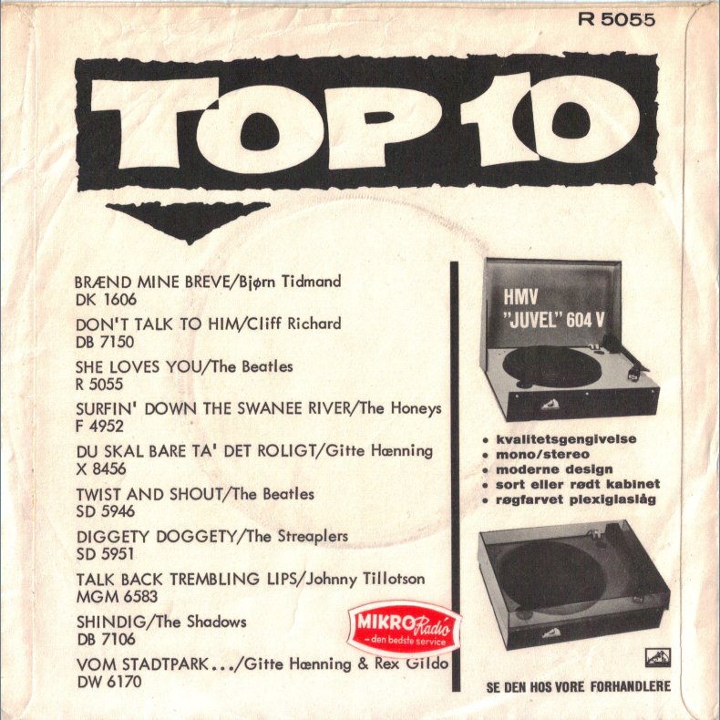 She Loves You b/w I'll Get You - 1963 Danish Parlophone label 1st issue Mono 2-track 7" - Red labels