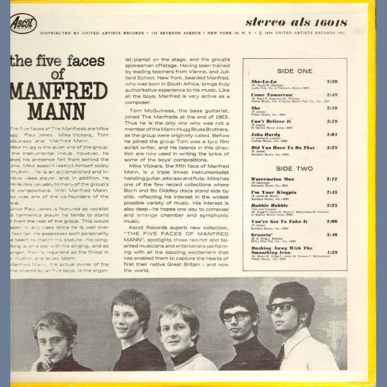 The Five Faces Of Manfred Mann - Original 1964 US Ascot label 12-track Stereo LP