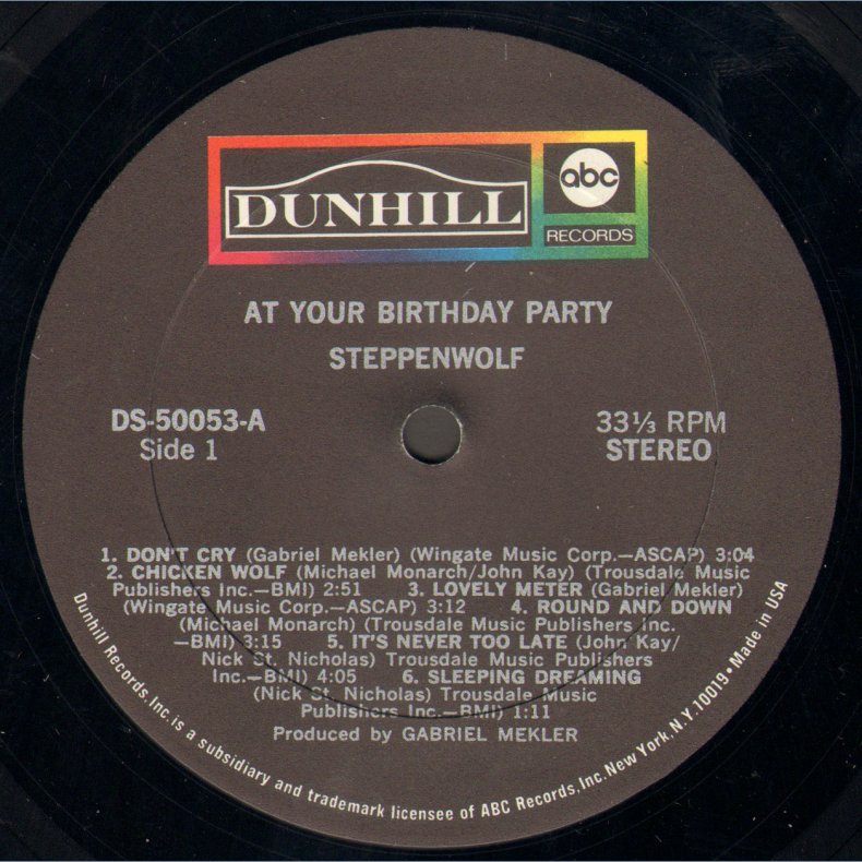 At Your Birthday Party - Original 1969 US Dunhill lanel 13-track LP - Die Cut Cover
