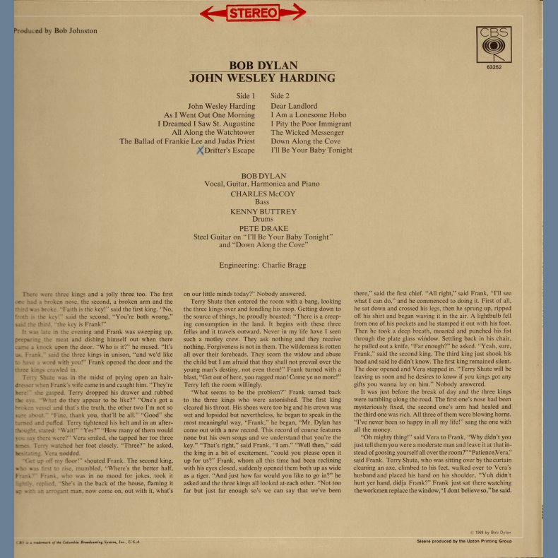 John Wesley Harding - end 1960ies/start 1970ies UK 12-track LP