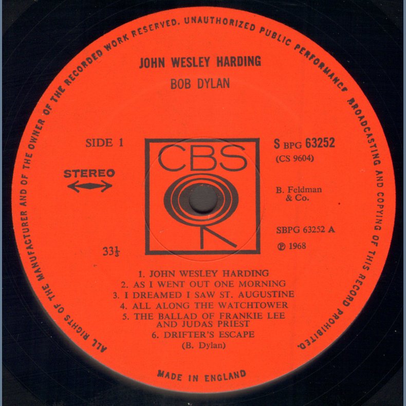 John Wesley Harding - end 1960ies/start 1970ies UK 12-track LP