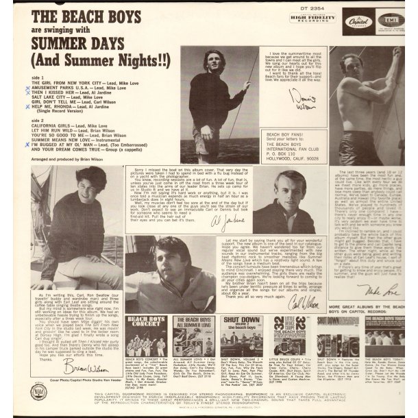 Summer Days (And Summer Nights!!) Original 1965 US Capitol label 12