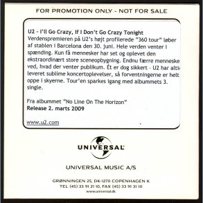 I'll Go Crazy, If I Don't Go Crazy Tonight - Authentic Danish 1-track Promotional Issue CD Acetate