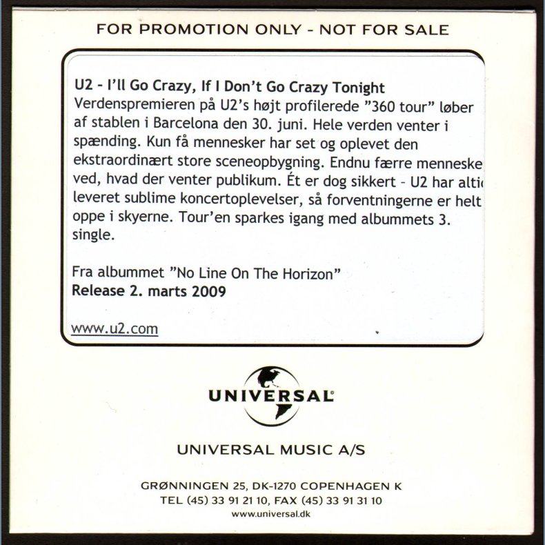 I'll Go Crazy, If I Don't Go Crazy Tonight - Authentic Danish 1-track Promotional Issue CD Acetate
