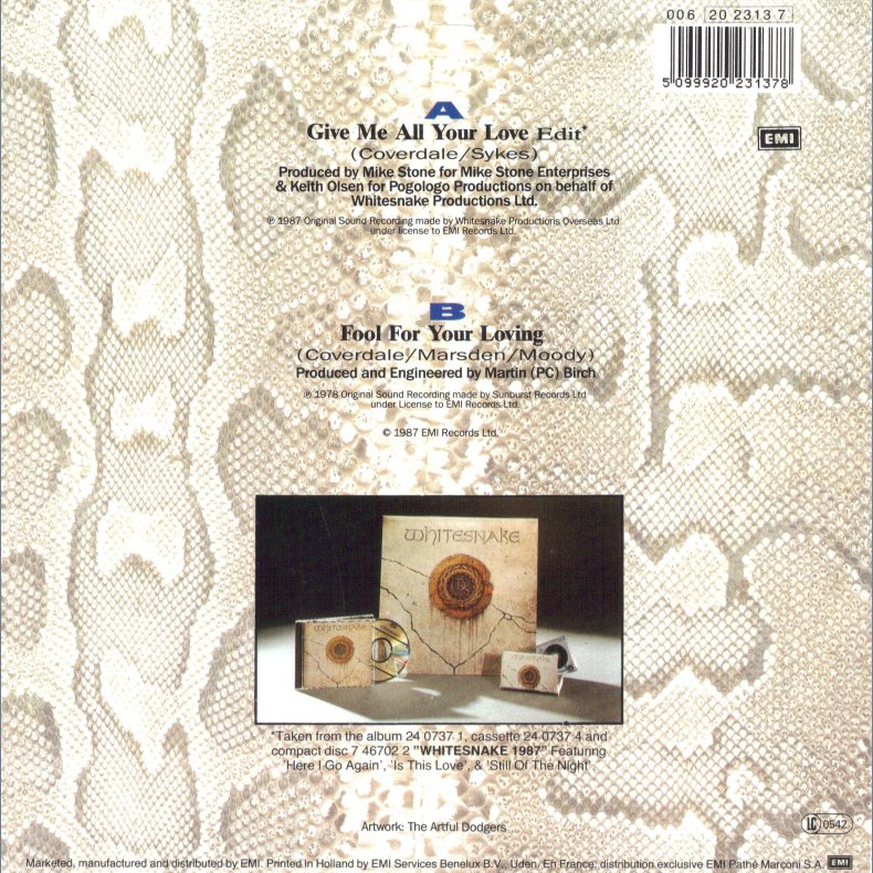 Give Me All Your Love (Edit) b/w Fool For Your Loving - Original Dutch Issue