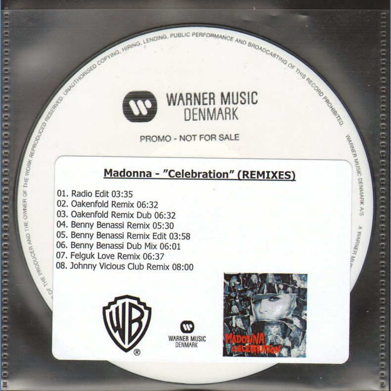 Celebration - Remixes - 2009 Danish Warner Music label 8-track promotional Issue Remix CD Acetate